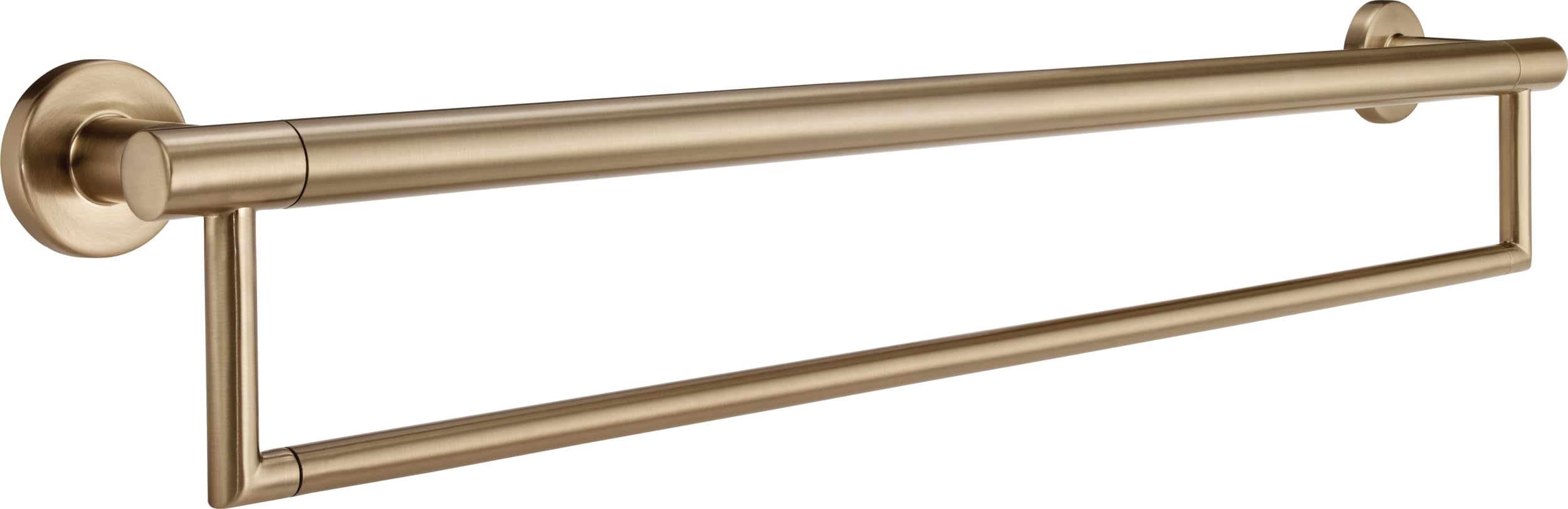 Brushed champagne bronze towel bar with angled assist bar and circular wall mounts.