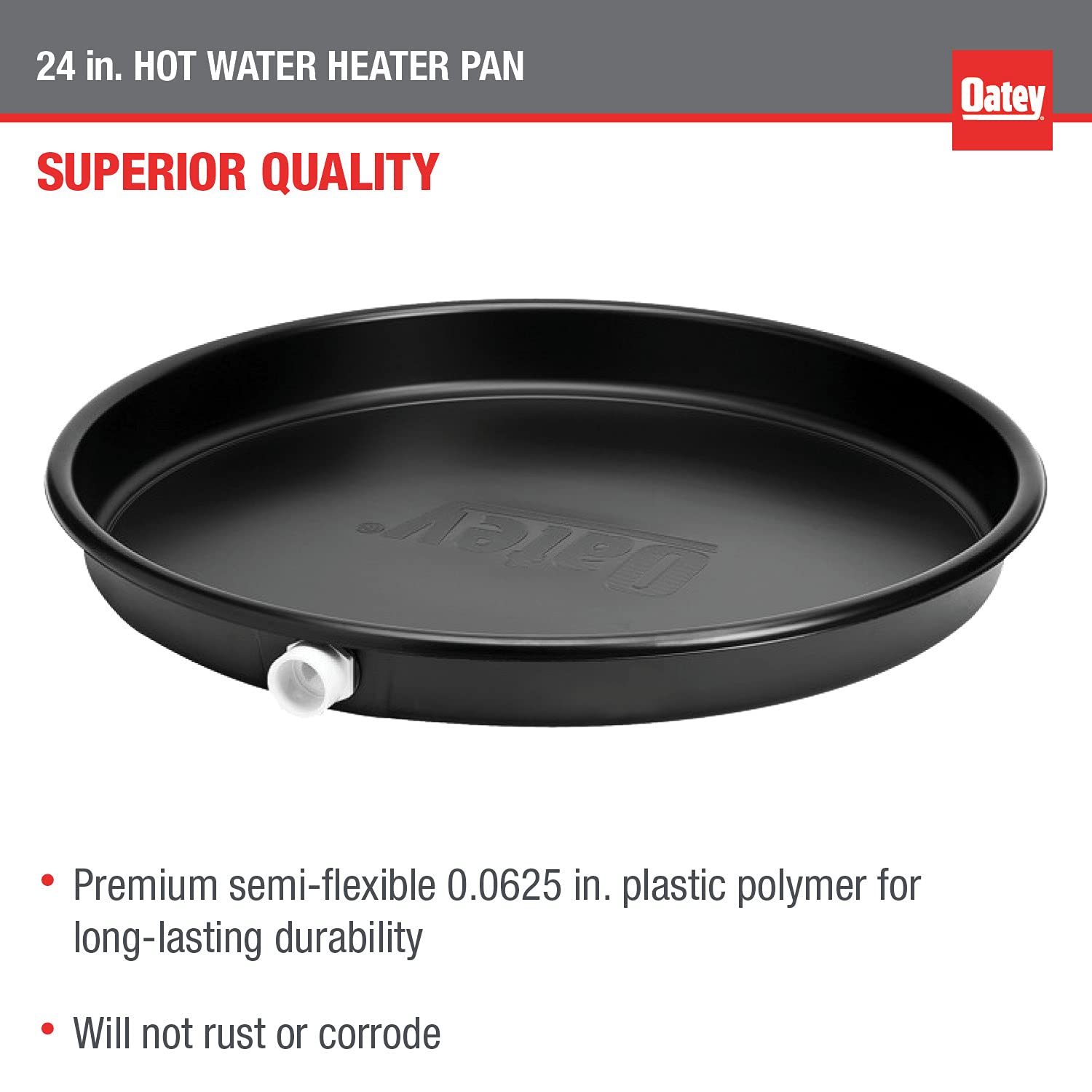 Oatey 24 in. plastic hot water heater pan with 1 to 1.5 in. pvc adapter in Black - 34063