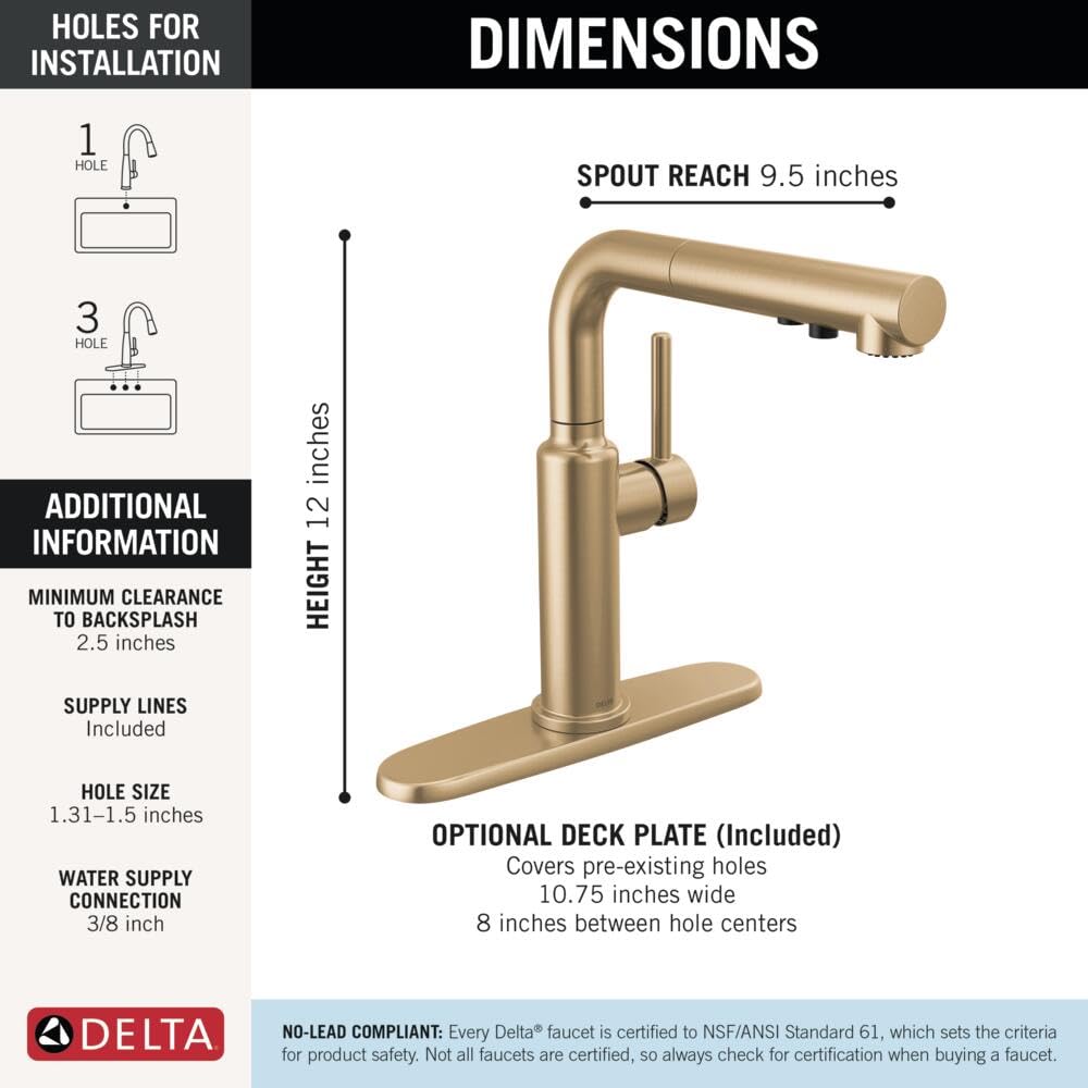 Delta Daneri Daneri Single Handle Pull-Out Kitchen Faucet in Champagne Bronze - 16879-CZ-DST