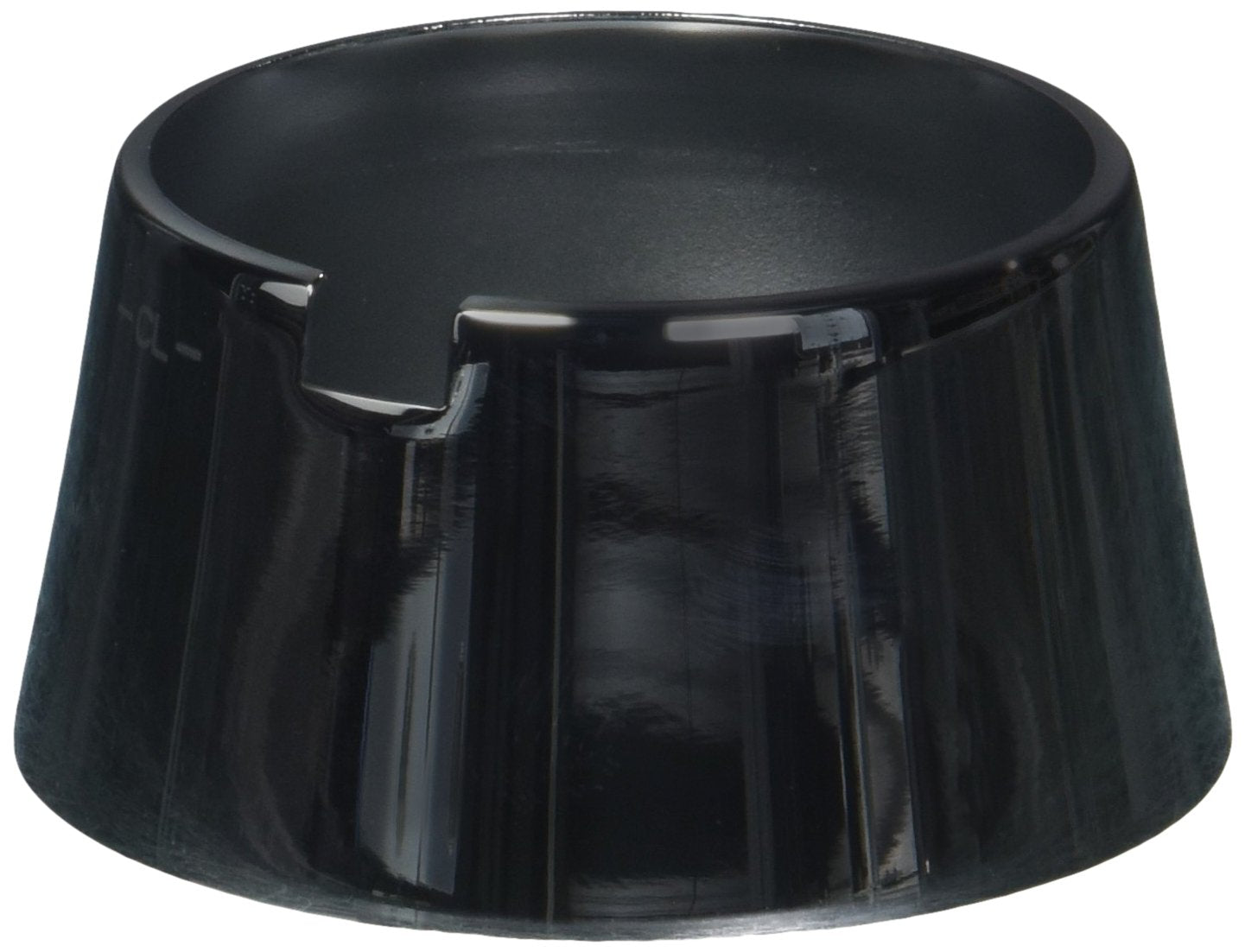 Black chrome beverage faucet escutcheon with air gap opening and mounting tabs.