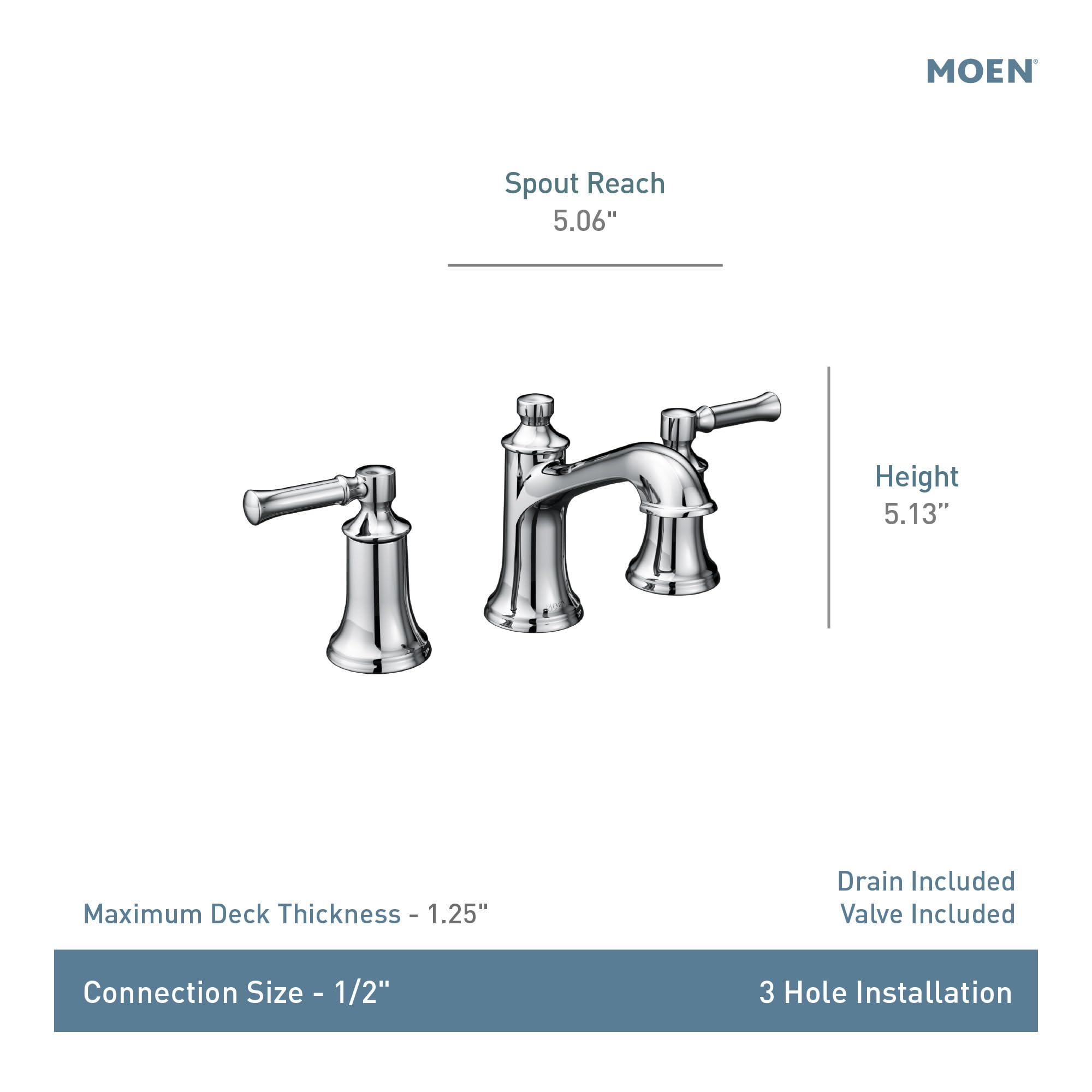 Moen Dartmoor Two Handle High Arc Widespread Bathroom Sink Faucet for 3 Hole Setups with Valve Included in Matte Black - TV6805BL