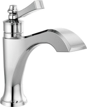 Chrome single-handle bathroom faucet with curved spout and lever handle control.
