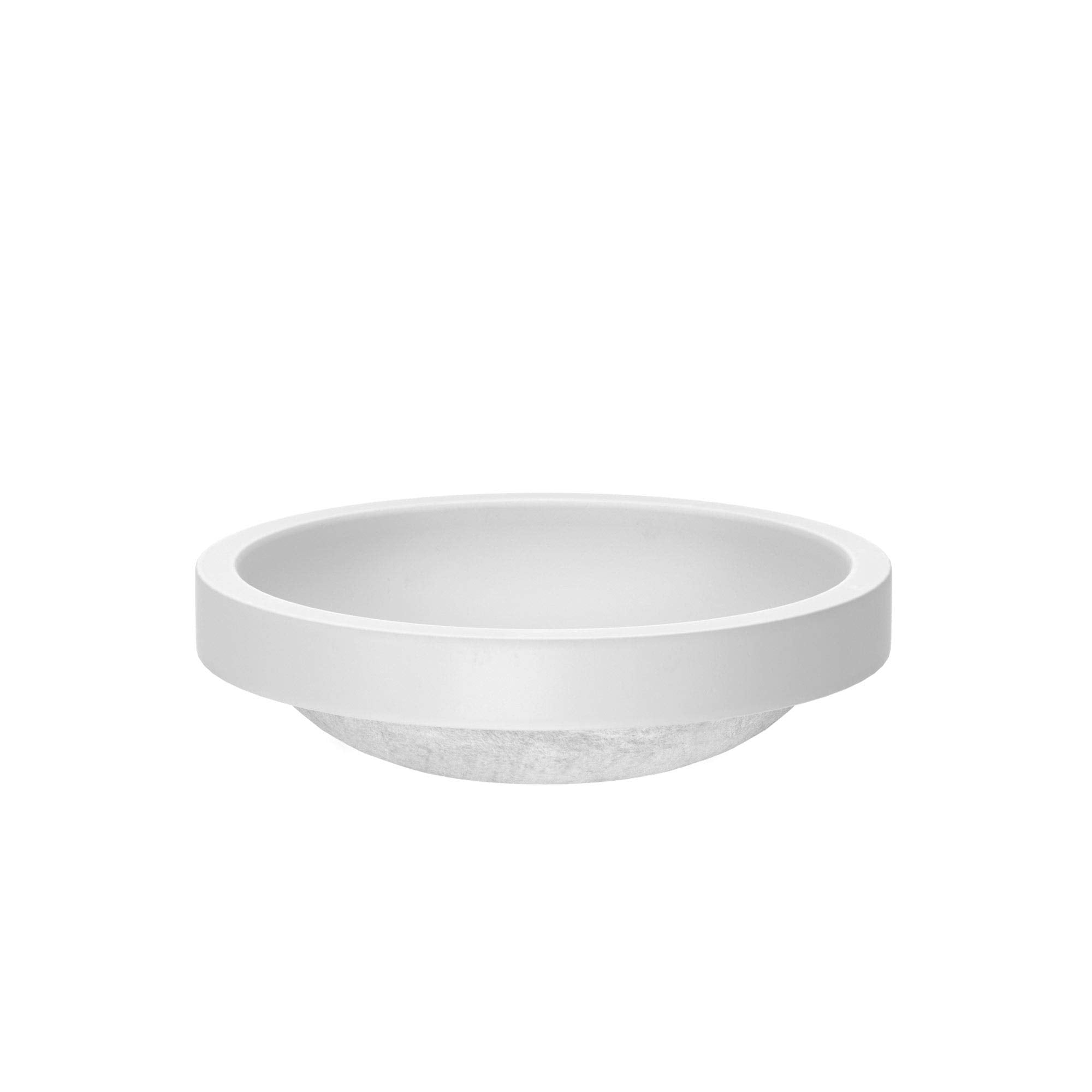 Pearl-colored round bathroom sink with wide rim and curved basin interior.