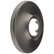 Round black stainless steel shower flange with center outlet opening.