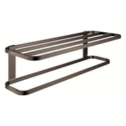 Hard graphite towel rack with two horizontal bars and curved ends, mounted on vertical supports.