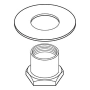 Two-piece plumbing extension kit with flat washer and threaded connector component.