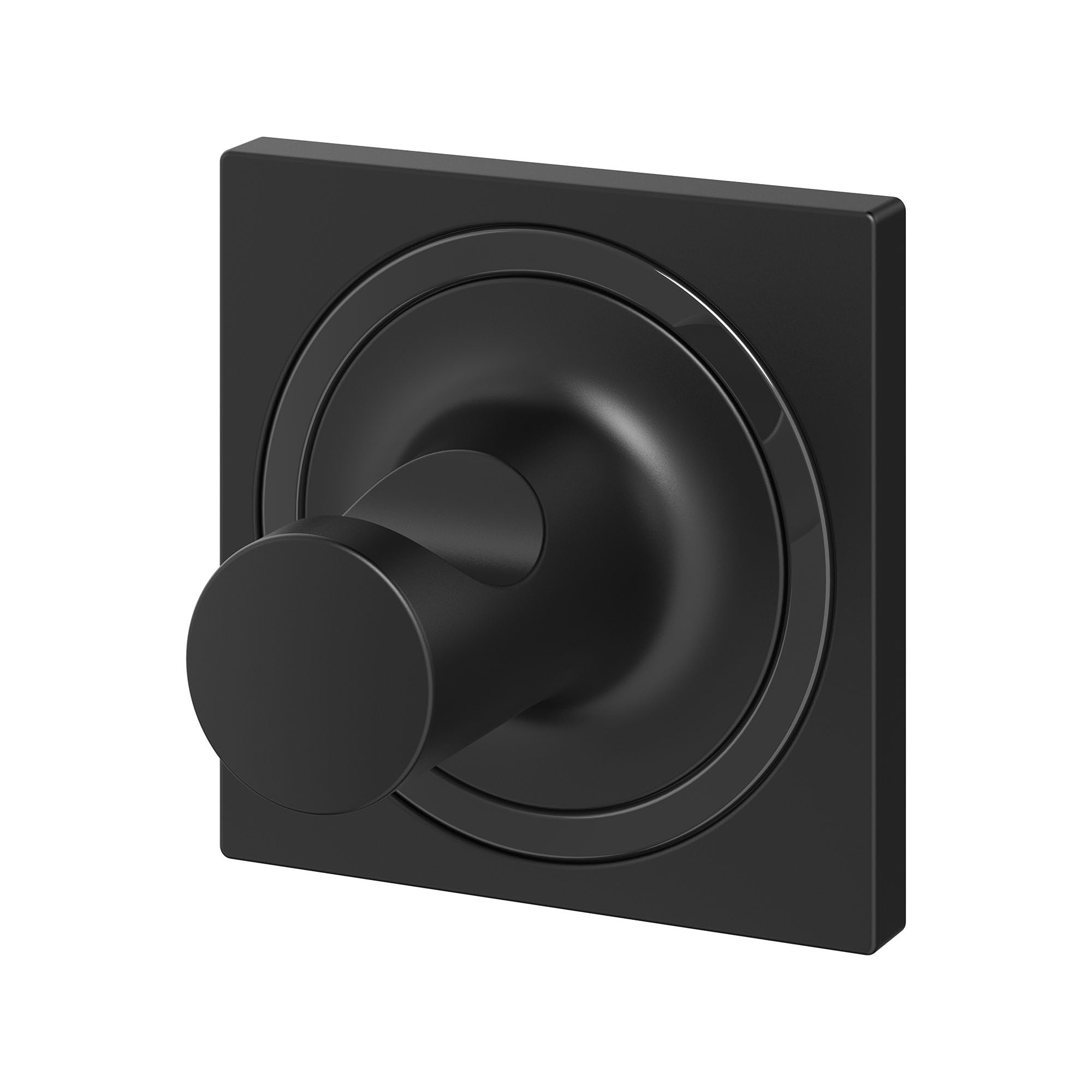 Chrome towel hook with circular hook arm mounted on square backplate.