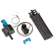 Delta thermostatic mixing valve components including black cylindrical housing, blue brackets, sensor unit, and connecting ca