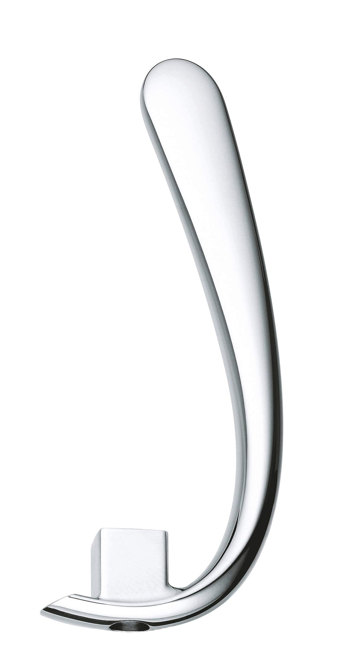 Chrome lever with curved design and square base mounting plate for Grohe faucet repair.