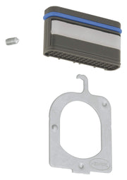 Grohe flow control cartridge with blue band, metal mounting bracket, and stainless steel screw displayed separately.
