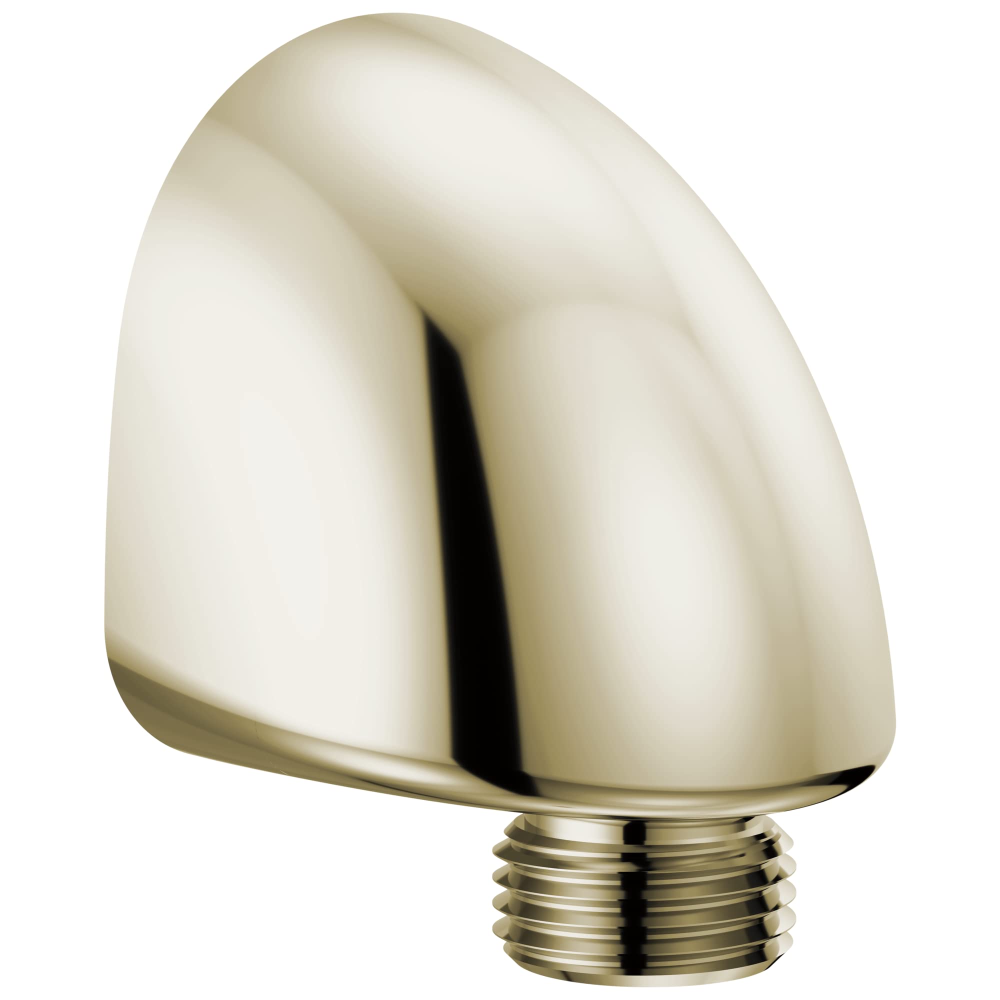 Polished nickel wall-mounted elbow connector with threaded base for hand shower hose attachment.