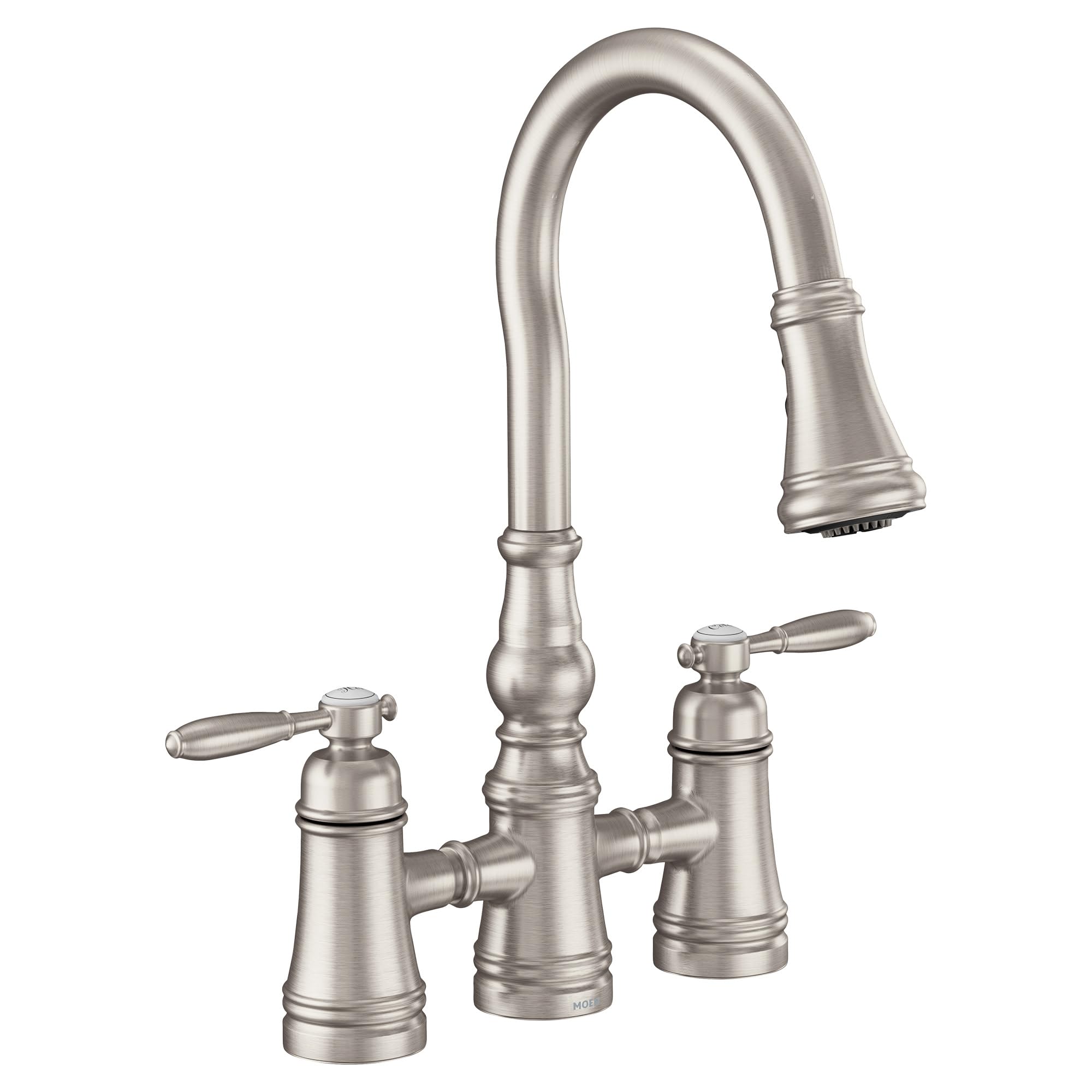 Moen Weymouth Two Handle Pulldown Bridge Kitchen Faucet Spot Resist Stainless in Spot Resist Stainless - S73204SRS