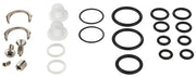 Grohe seal kit containing metal clips, clear dome aerator screens, white and black rubber o-rings, and brass fasteners.