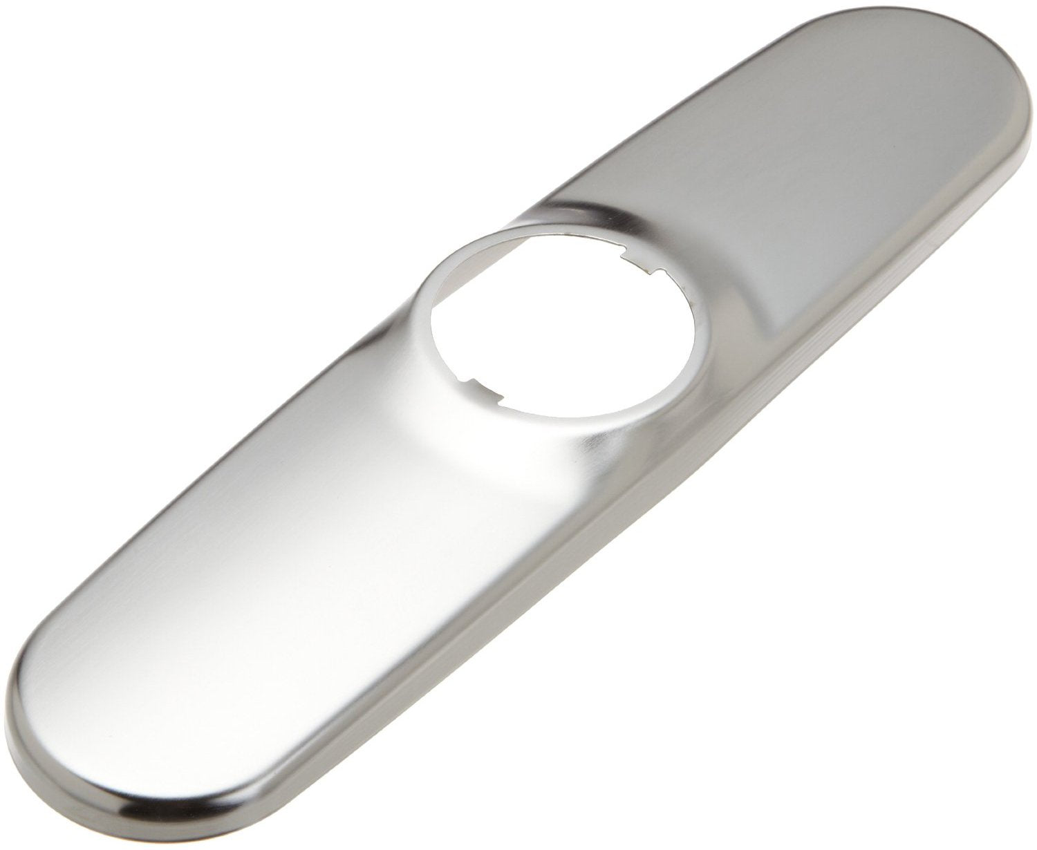 Stainless steel escutcheon plate with oval shape and single circular cutout, Arctic finish.