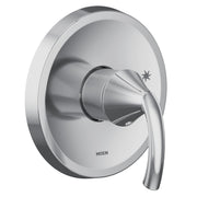 Chrome shower trim kit with single curved handle and round escutcheon plate.
