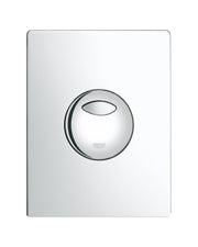Polished chrome rectangular wall plate with centered circular flush button and horizontal slot opening.