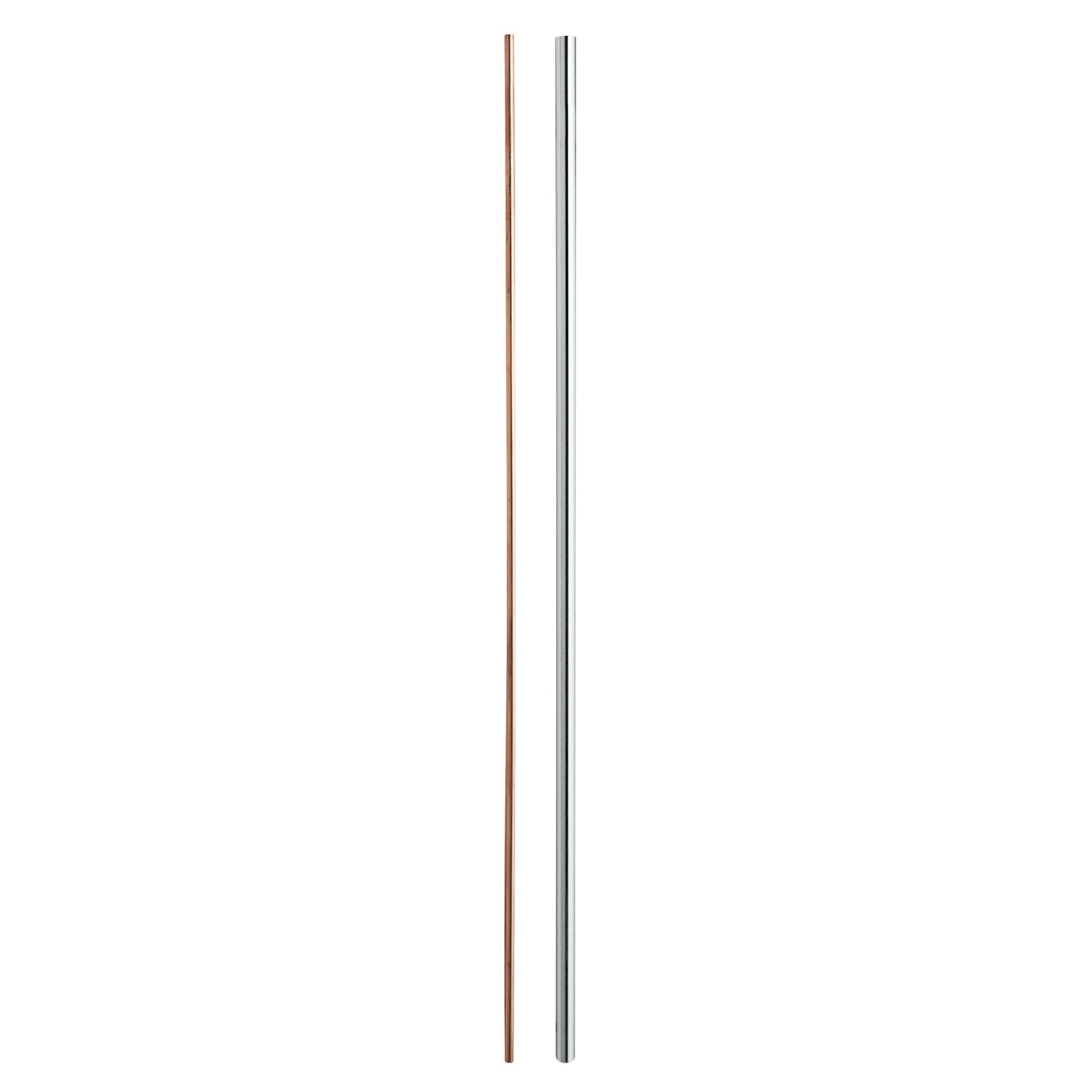Two vertical shower rails side by side, one in brushed bronze and one in polished chrome finish.