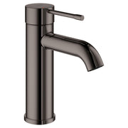 Single-handle bathroom faucet in dark graphite with tall cylindrical body and curved spout.