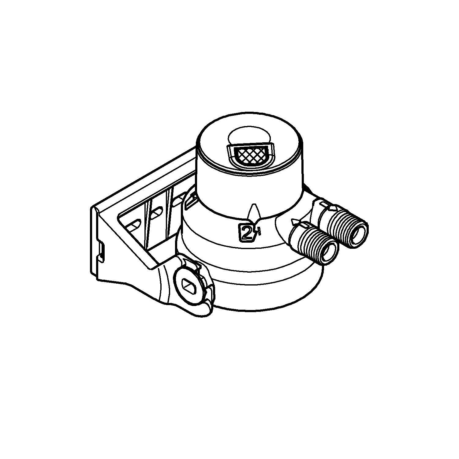 Grohe Blue chrome filter head with dual connection ports, mounting bracket, and replaceable filter cartridge.