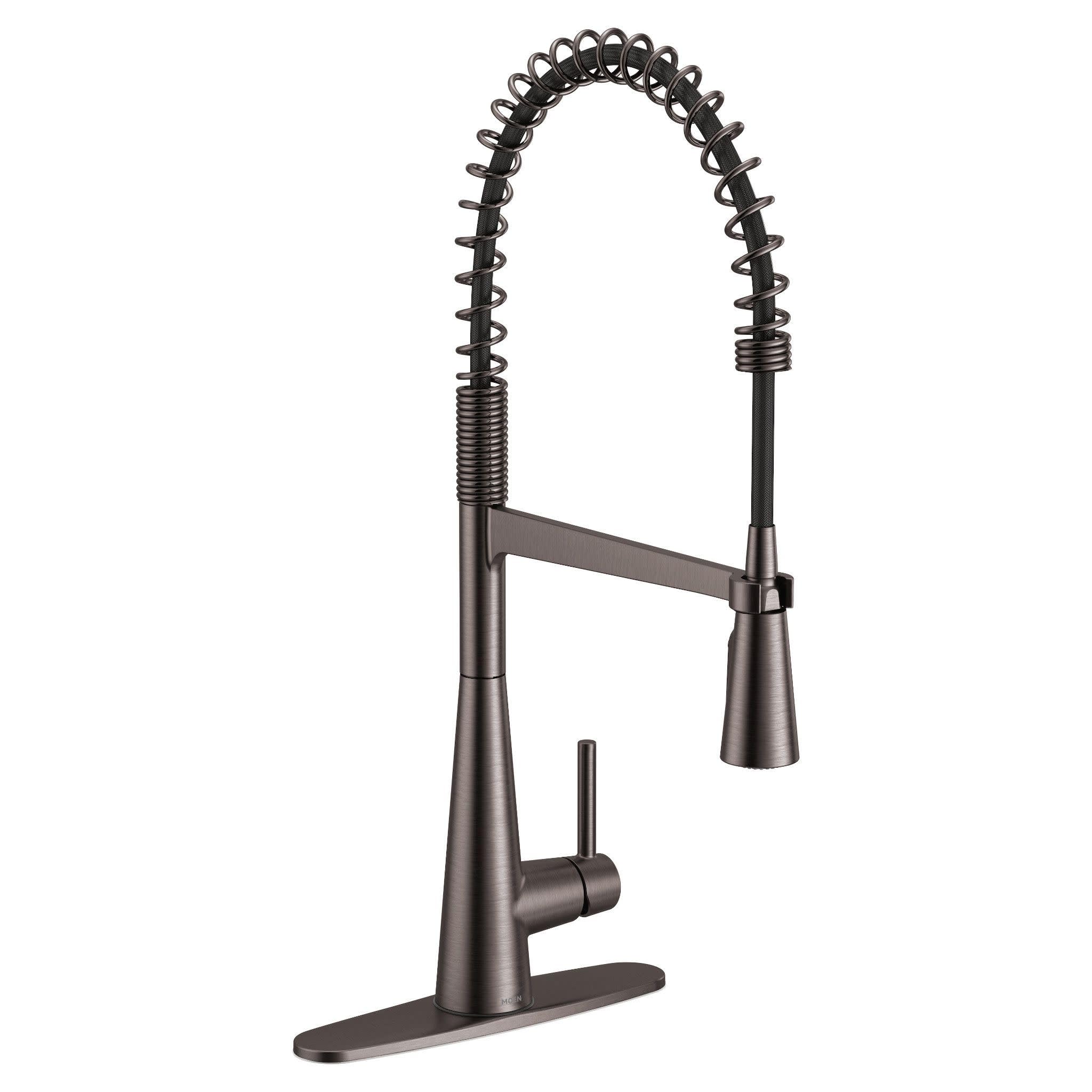 Moen Sleek Stainless One Handle High Arc Pulldown Kitchen Faucet Modern Spring Kitchen Sink Faucet with Power Boost Pull Down Sprayer Head for Faster Clean in Black Stainless - 5925BLS