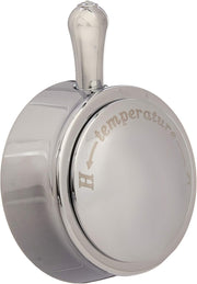 Chrome temperature knob and cover with "H temperature" text and downward arrow indicator on circular face.