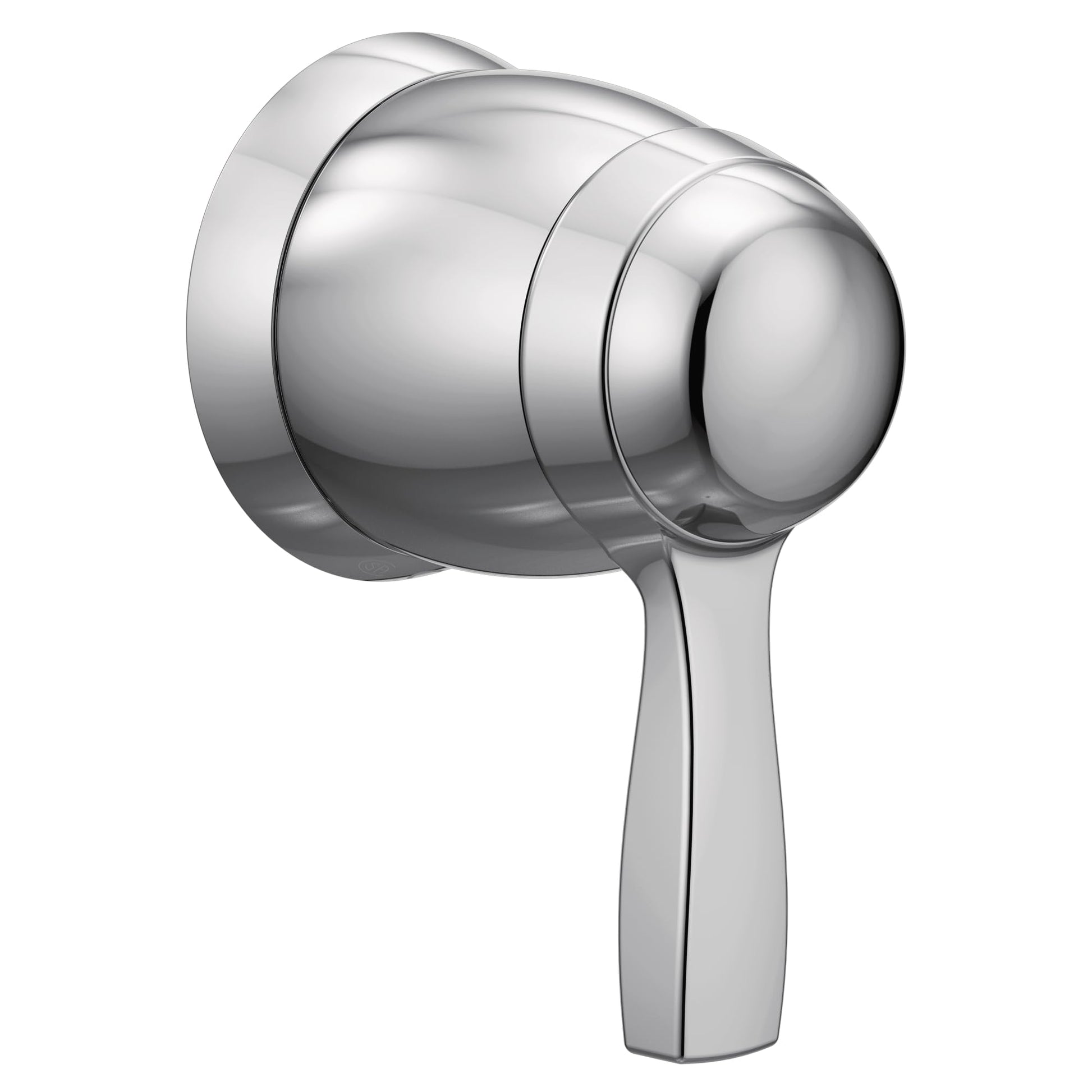 Chrome volume control valve trim with rounded handle and cylindrical body.