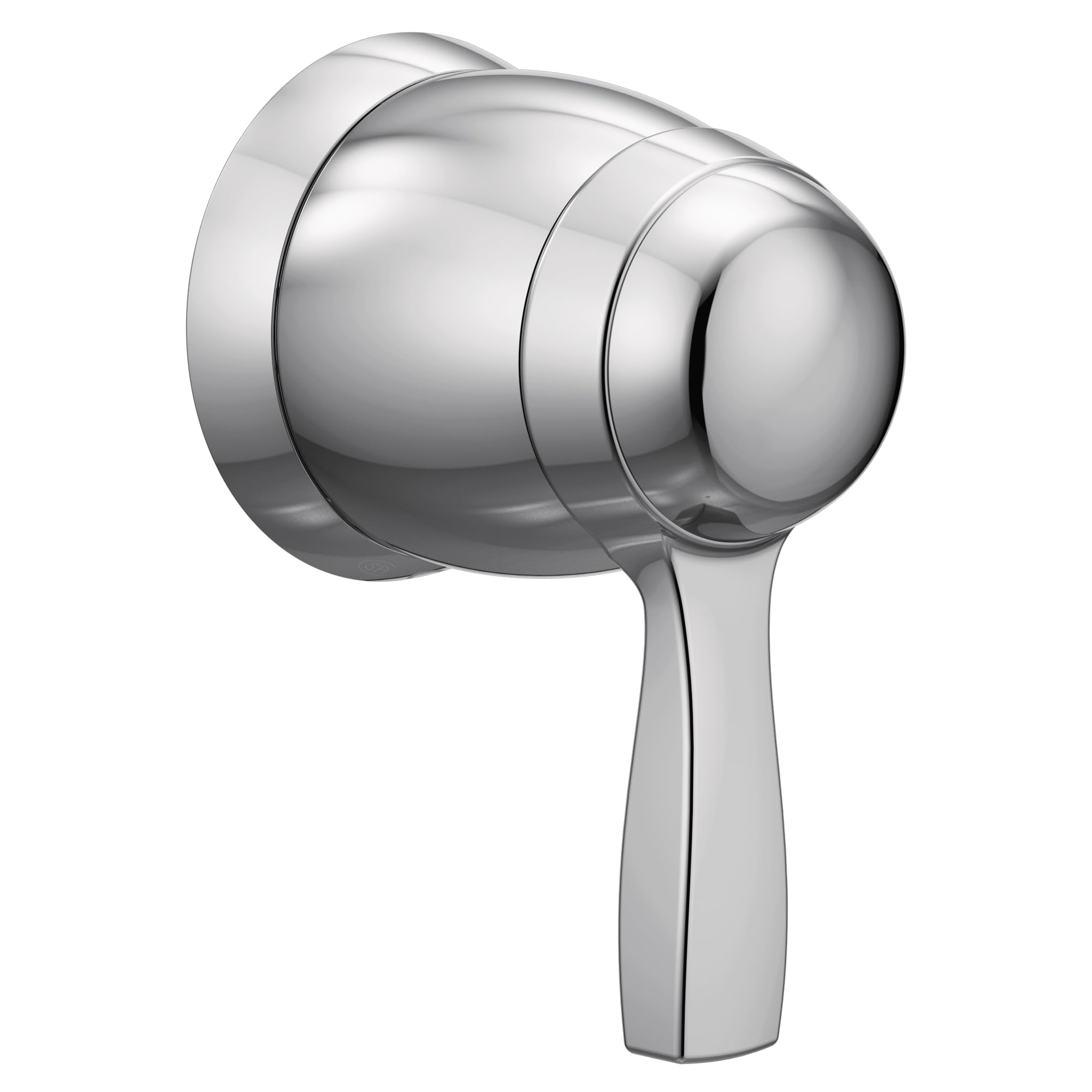 Chrome volume control valve trim with rounded handle and cylindrical body.