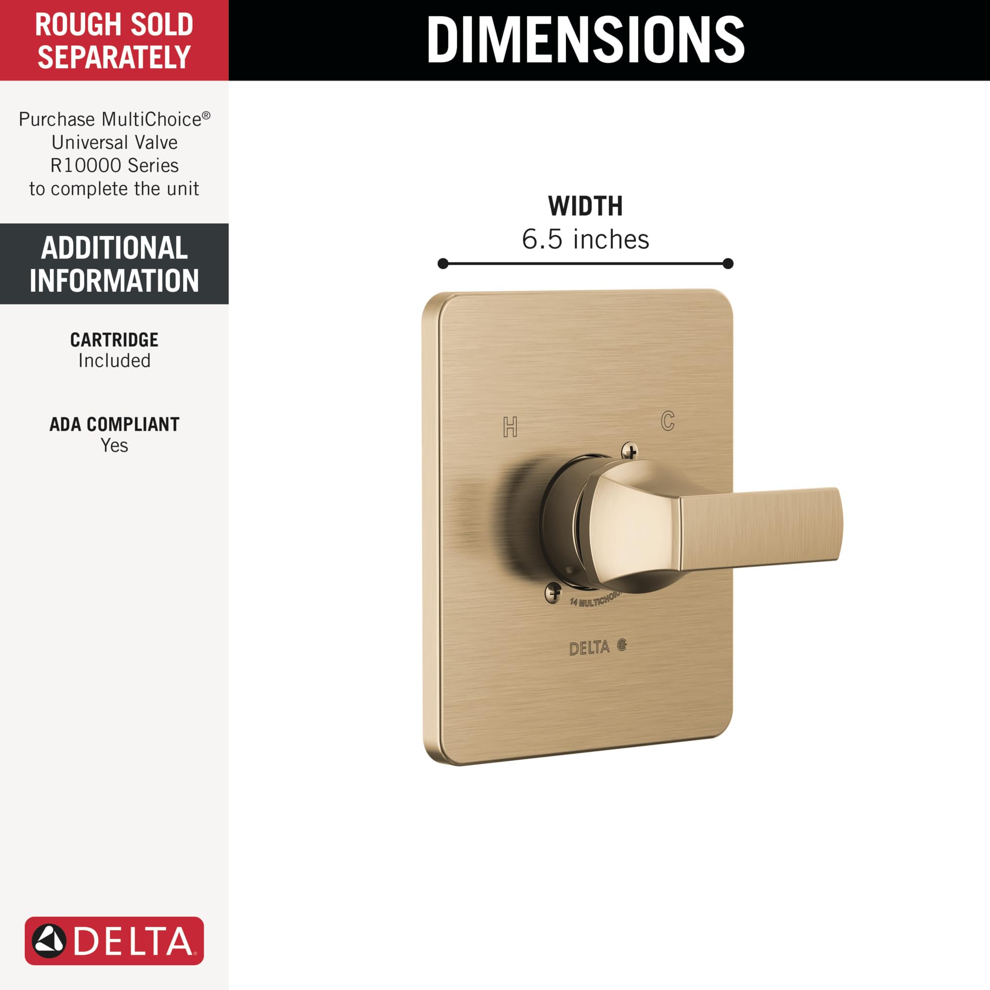 Delta Velum Monitor Series valve trim in champagne bronze with lever handle and rectangular escutcheon plate.