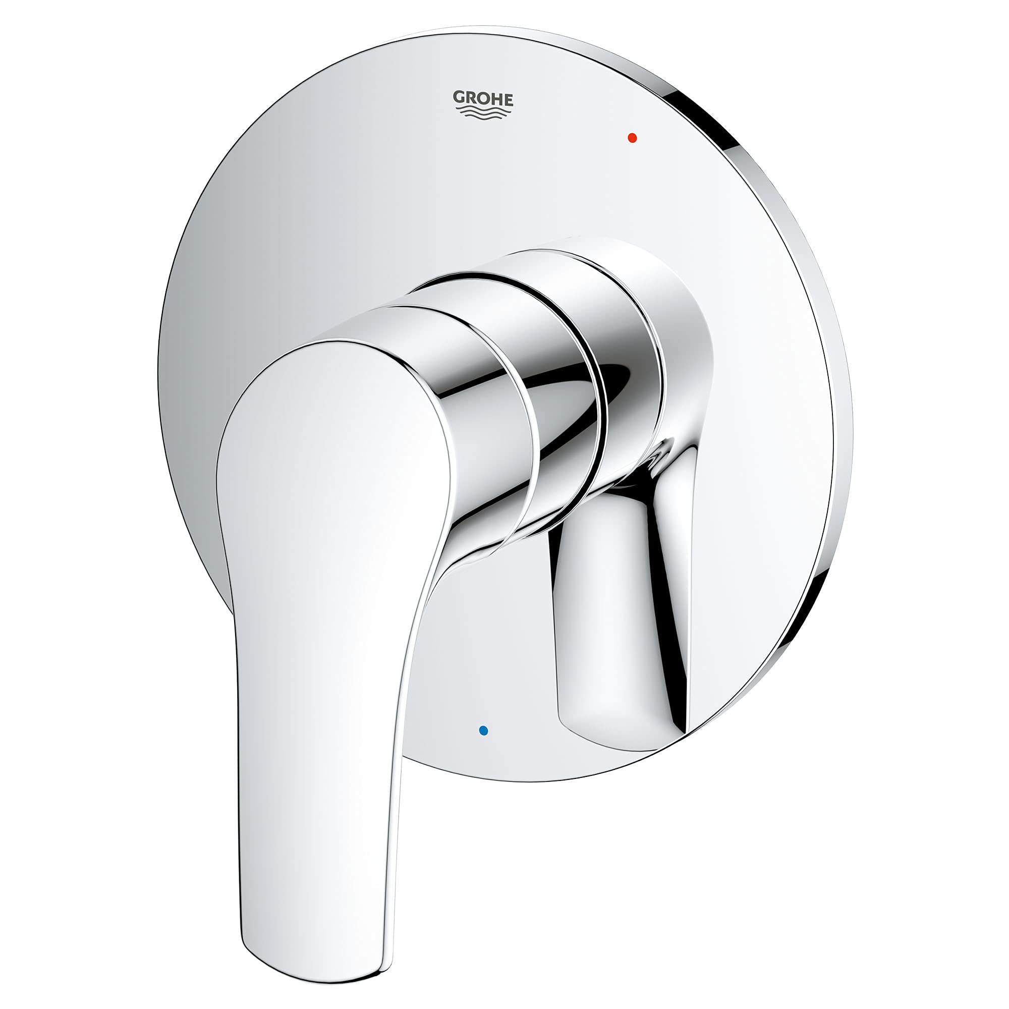 Grohe Eurosmart chrome shower valve trim with single lever handle and round escutcheon plate.