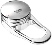 Grohe chrome lever with round handle and curved base, featuring Grohe logo and indicator dots.