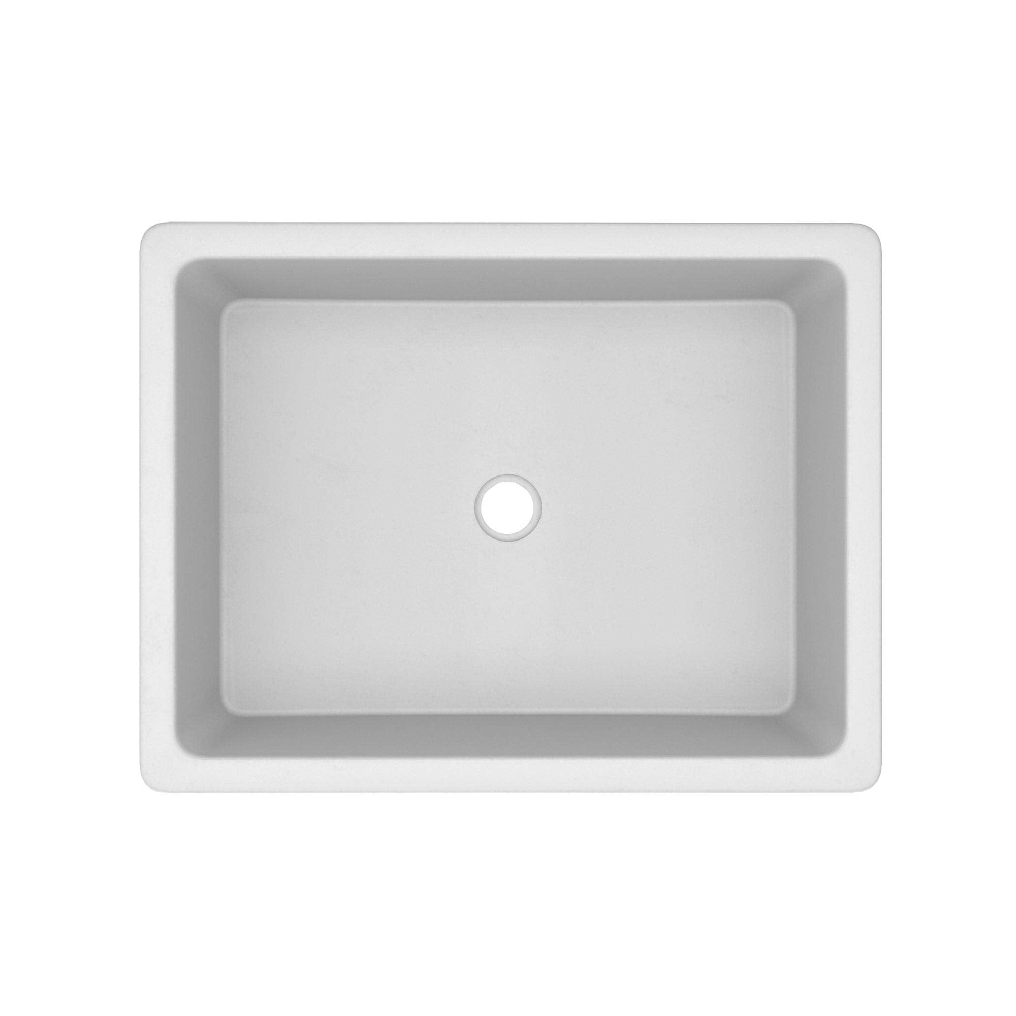 Pearl-colored rectangular bathroom sink with single faucet hole, viewed from above.