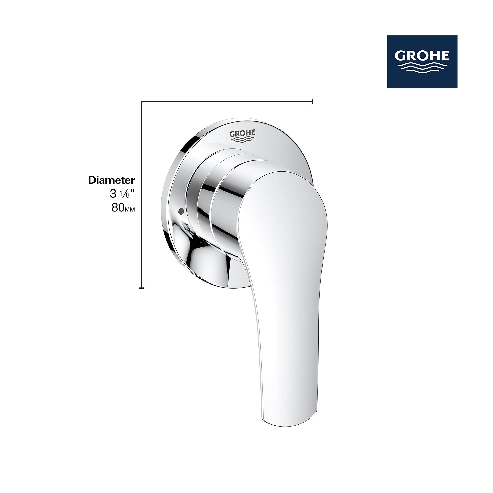 Chrome 2-way diverter trim with lever handle and circular escutcheon plate, 3 1/6" diameter.