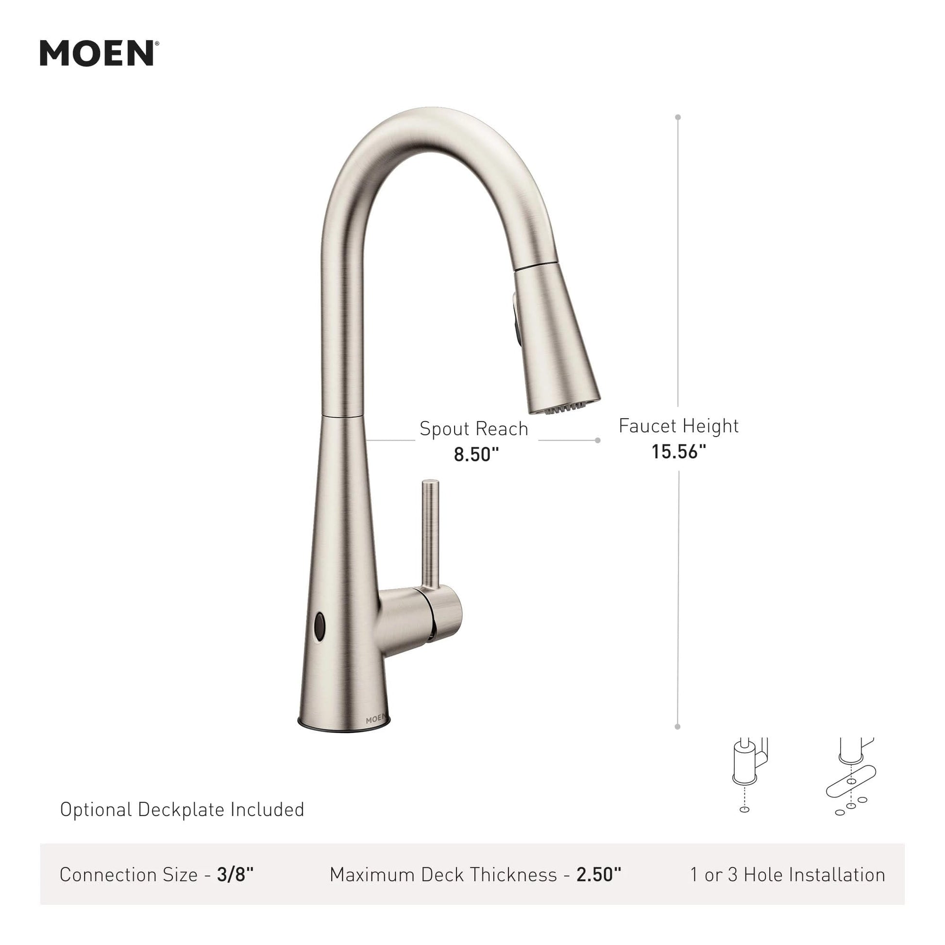 Moen high arc pulldown kitchen faucet with touchless wave sensor, spot resist black stainless finish, and pull-down spray hea