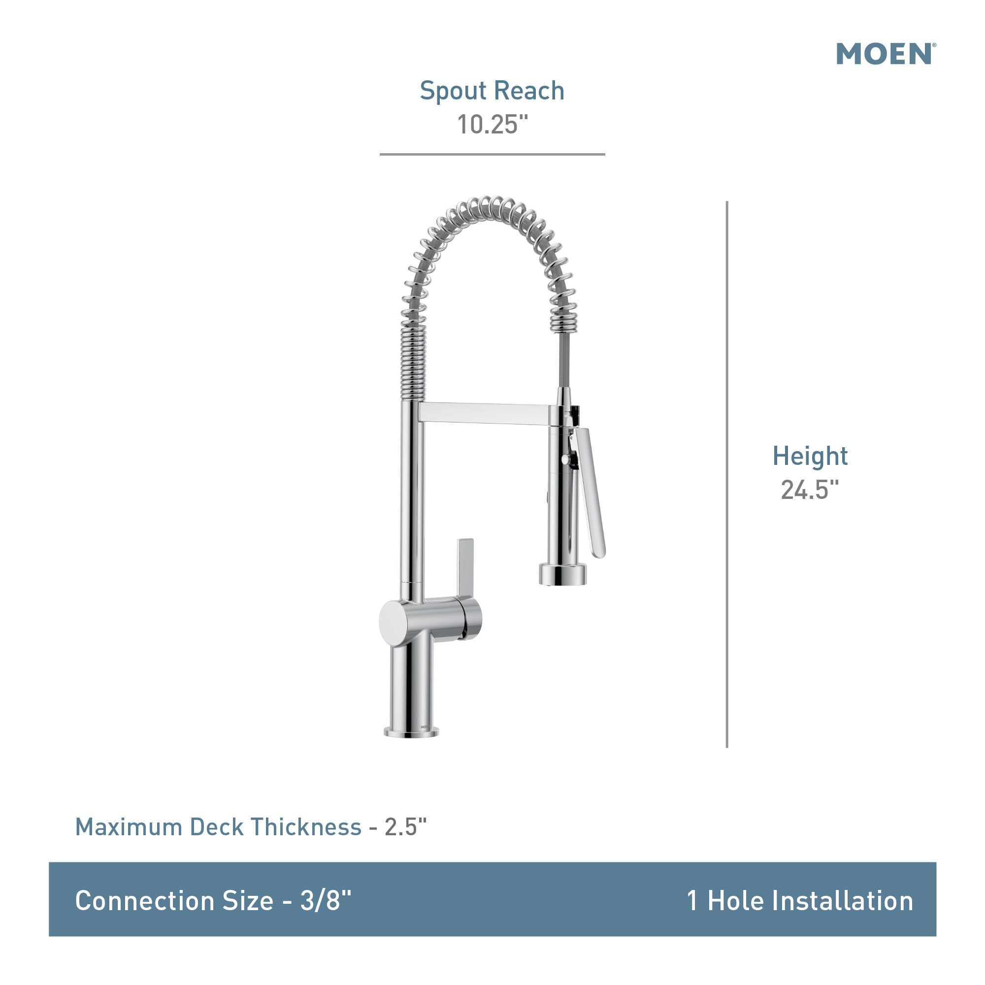 Moen CIA Pre Rinse Spring Kitchen Faucet with PowerBoost Pro in Matte Black - 7822BL