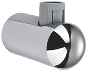 Chrome shower bar holder with cylindrical grip and wall-mounted bracket attachment.