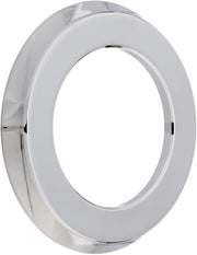 Chrome finish circular escutcheon ring with oval opening for roman tub installation.