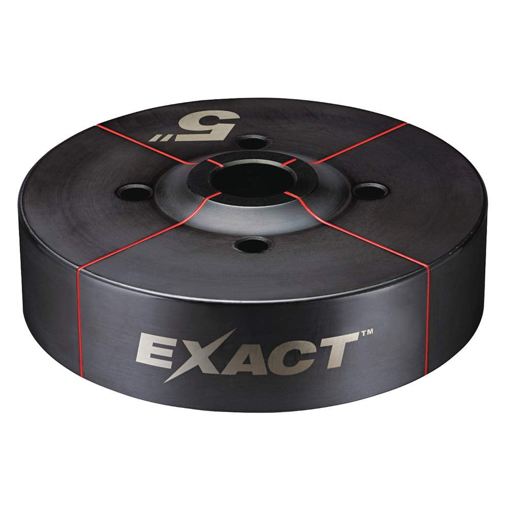 Milwaukee EXACT 5 in. die with central hole and mounting points on black metal disc.