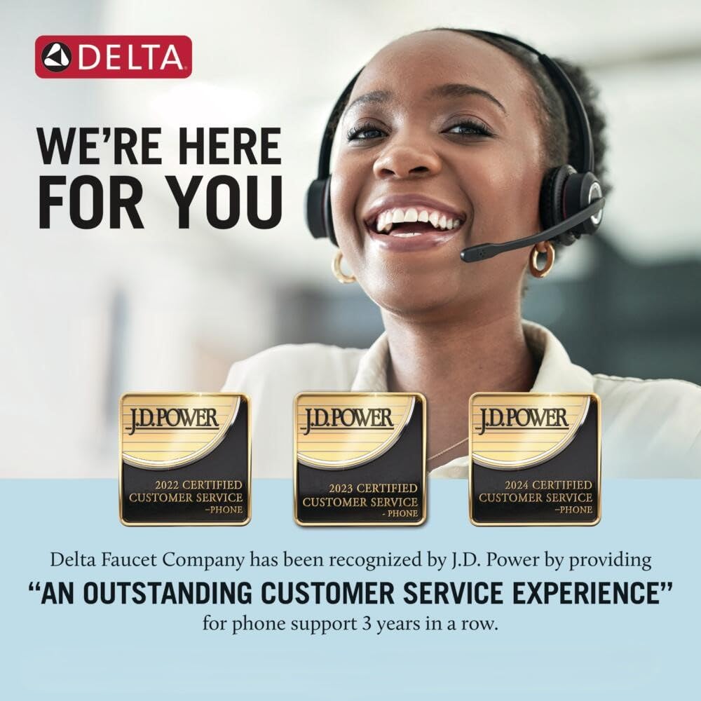 I can see this is a marketing/customer service advertisement for Delta Faucet Company, but it doesn't show the actual product