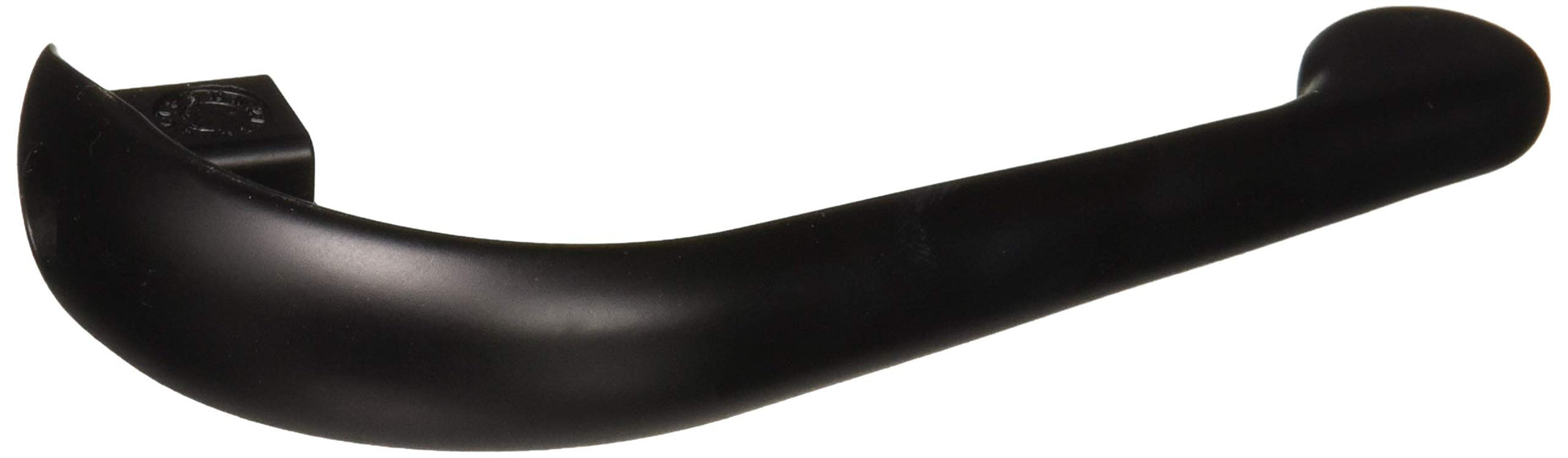 Black curved lever handle with mounting bracket on left side.