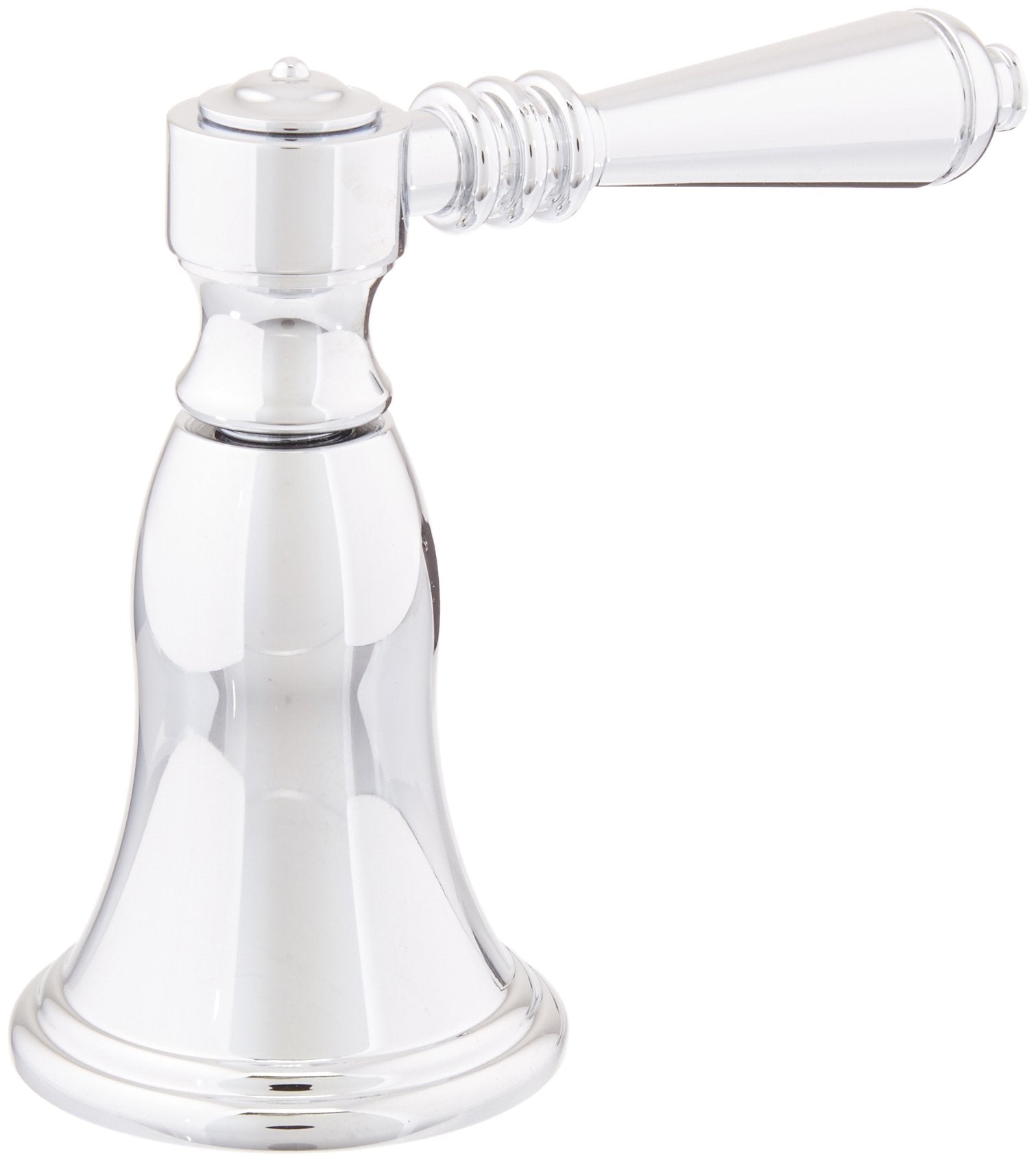 Chrome and clear glass traditional faucet lever handle with bell-shaped base and cylindrical spout.