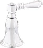 Chrome and clear glass traditional faucet lever handle with bell-shaped base and cylindrical spout.