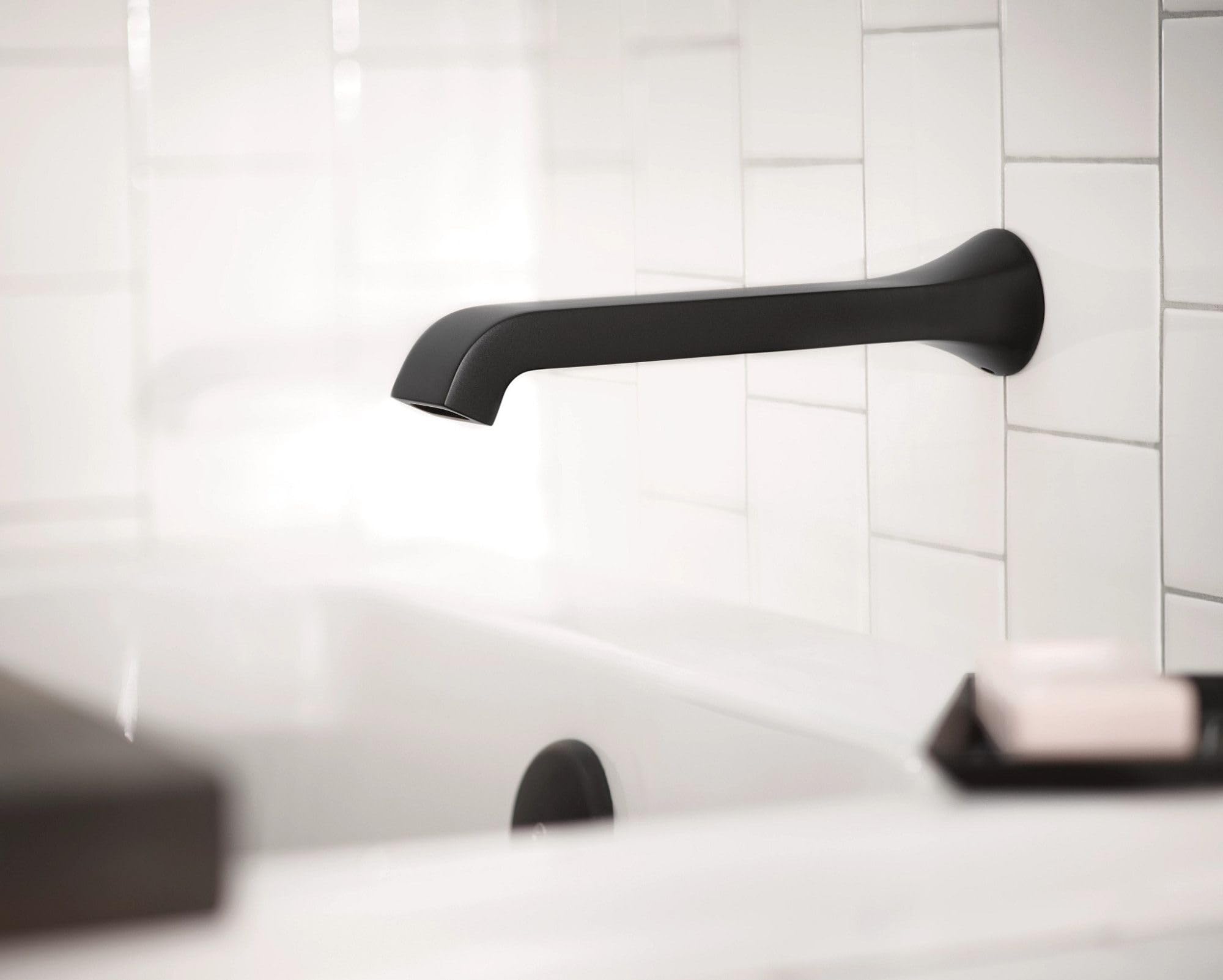 Moen Genta LX Single Handle Wall Mount Tub Filler Contemporary High Flow Tub Faucet with 10 Inch Spout Reach in Matte Black - WT901BL