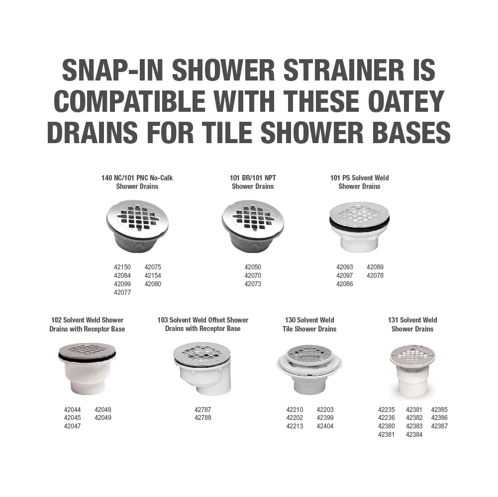 Oatey 4-1/4" Square Snap-Tite Shower Strainer in White - 42003