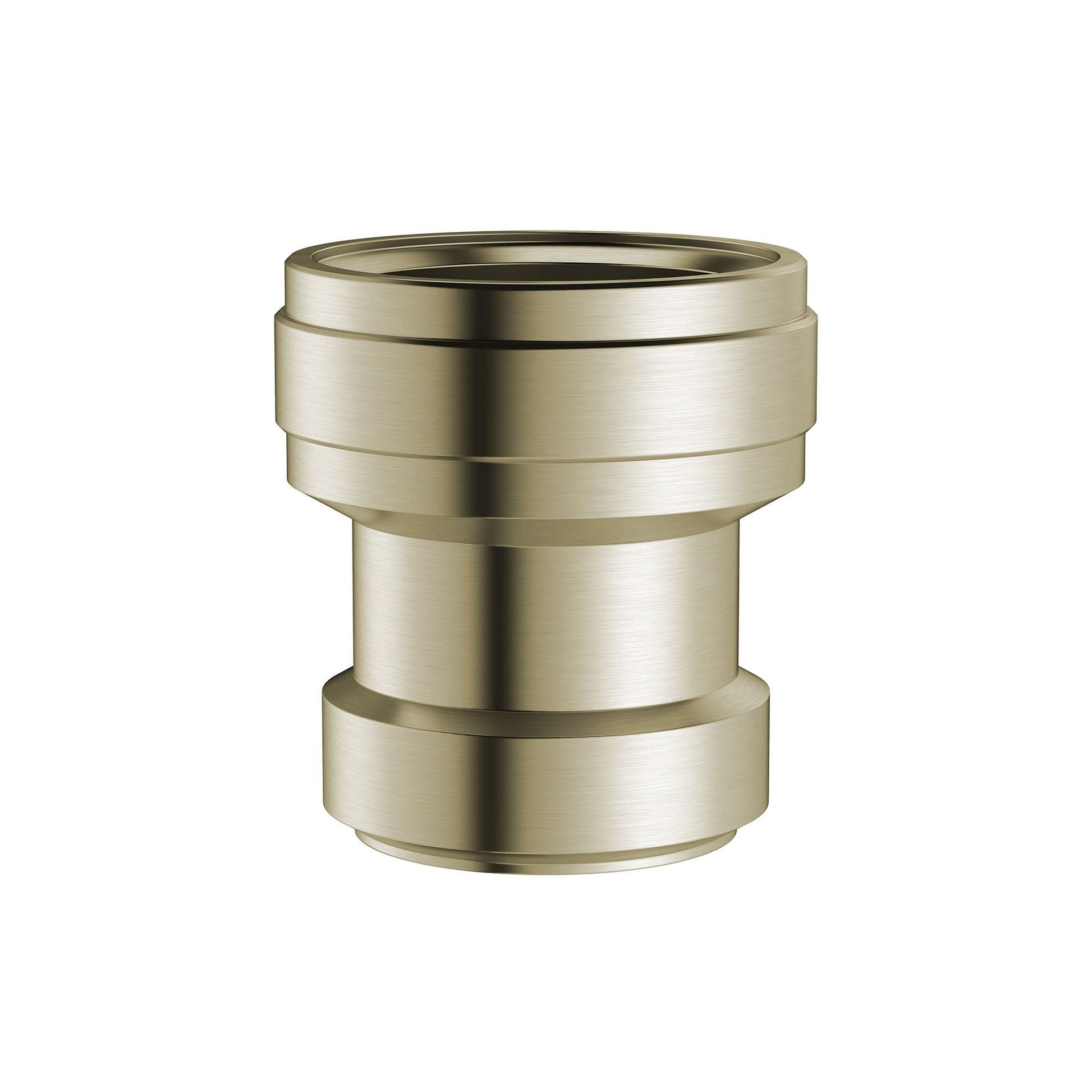 Grohe brushed nickel check valve with cylindrical body and threaded connection ports.
