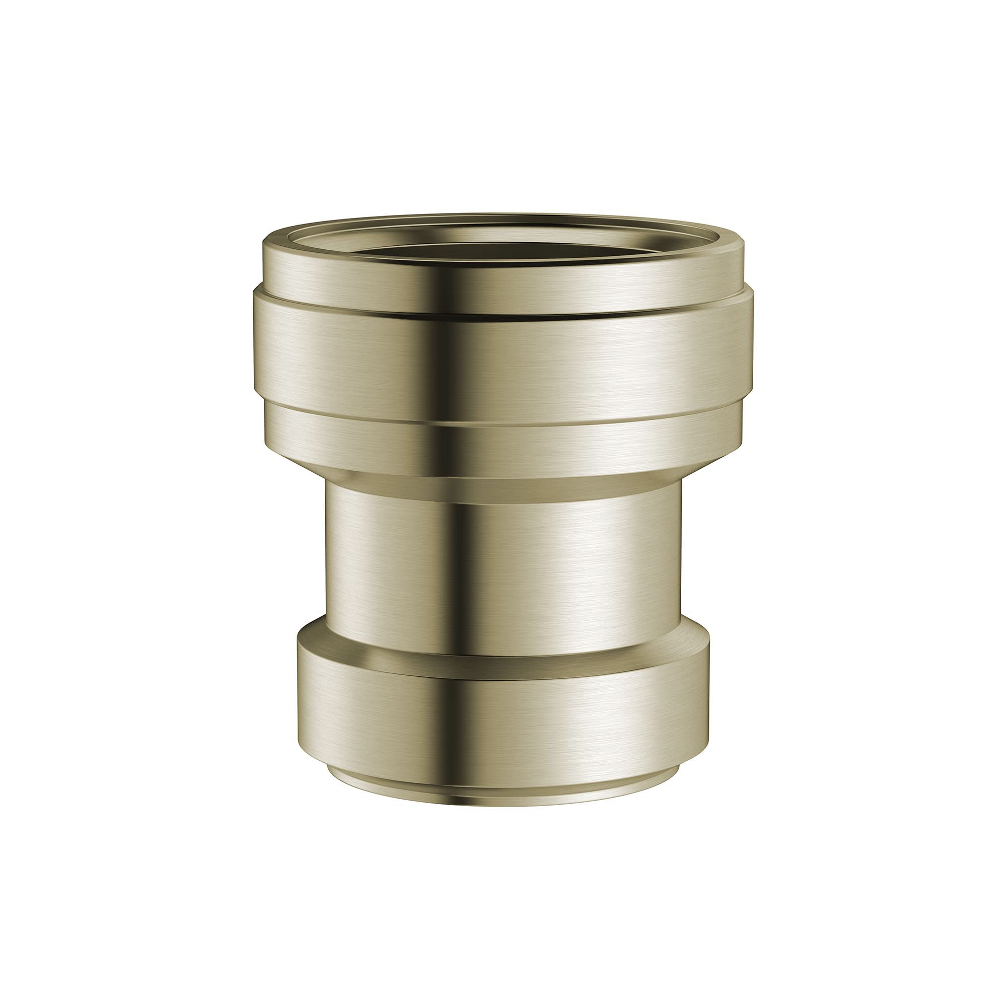 Grohe brushed nickel check valve with cylindrical body and threaded connection ports.