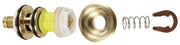 Grohe brass valve components including cartridge, seals, spring, and retaining clip arranged in a row.