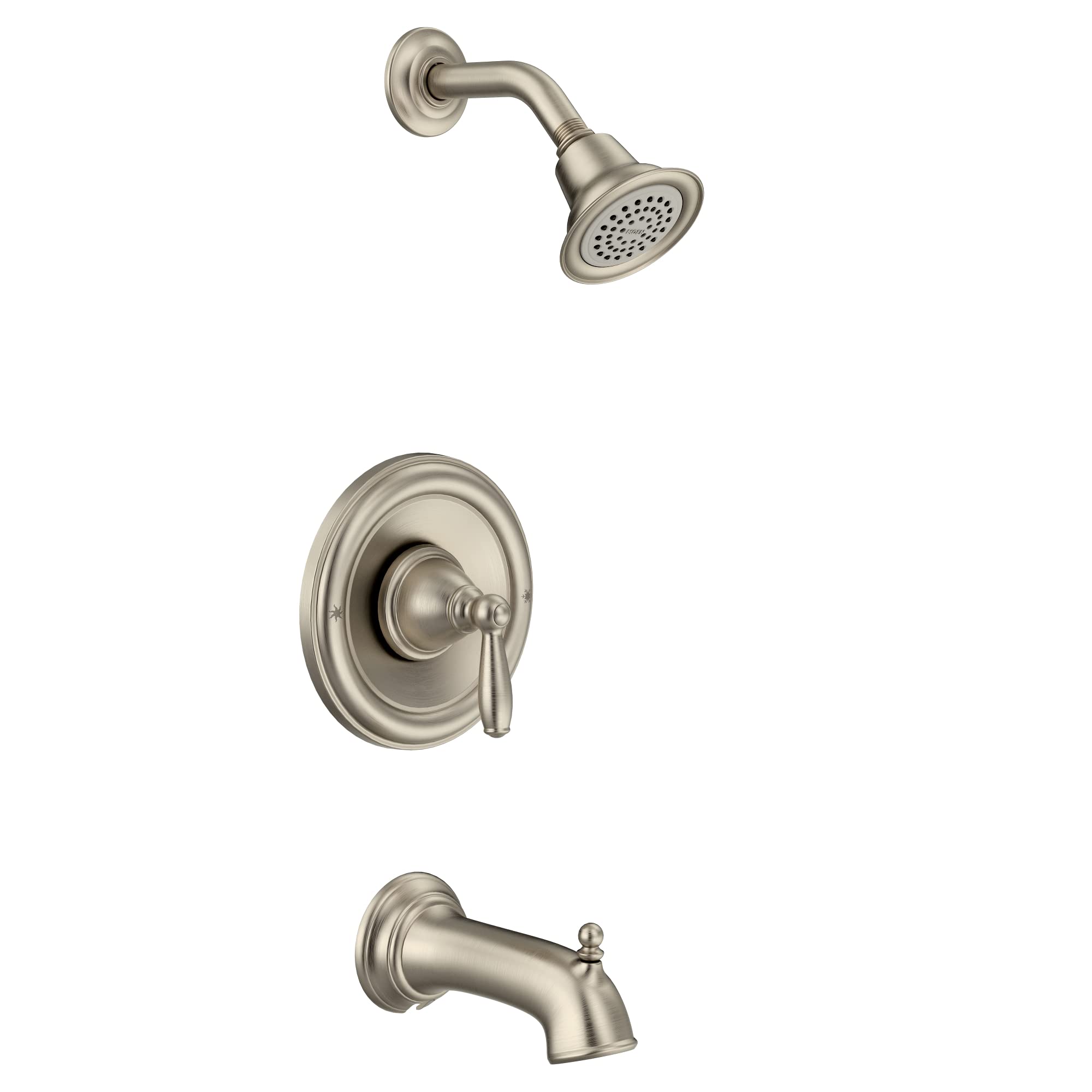 Moen Brantford Posi Temp Pressure Balancing Eco Performance High Pressure Tub and Shower Trim Kit with Shower Head Arm Lever Handle Flange and Tub Spout in Brushed Nickel - T2153EPBN