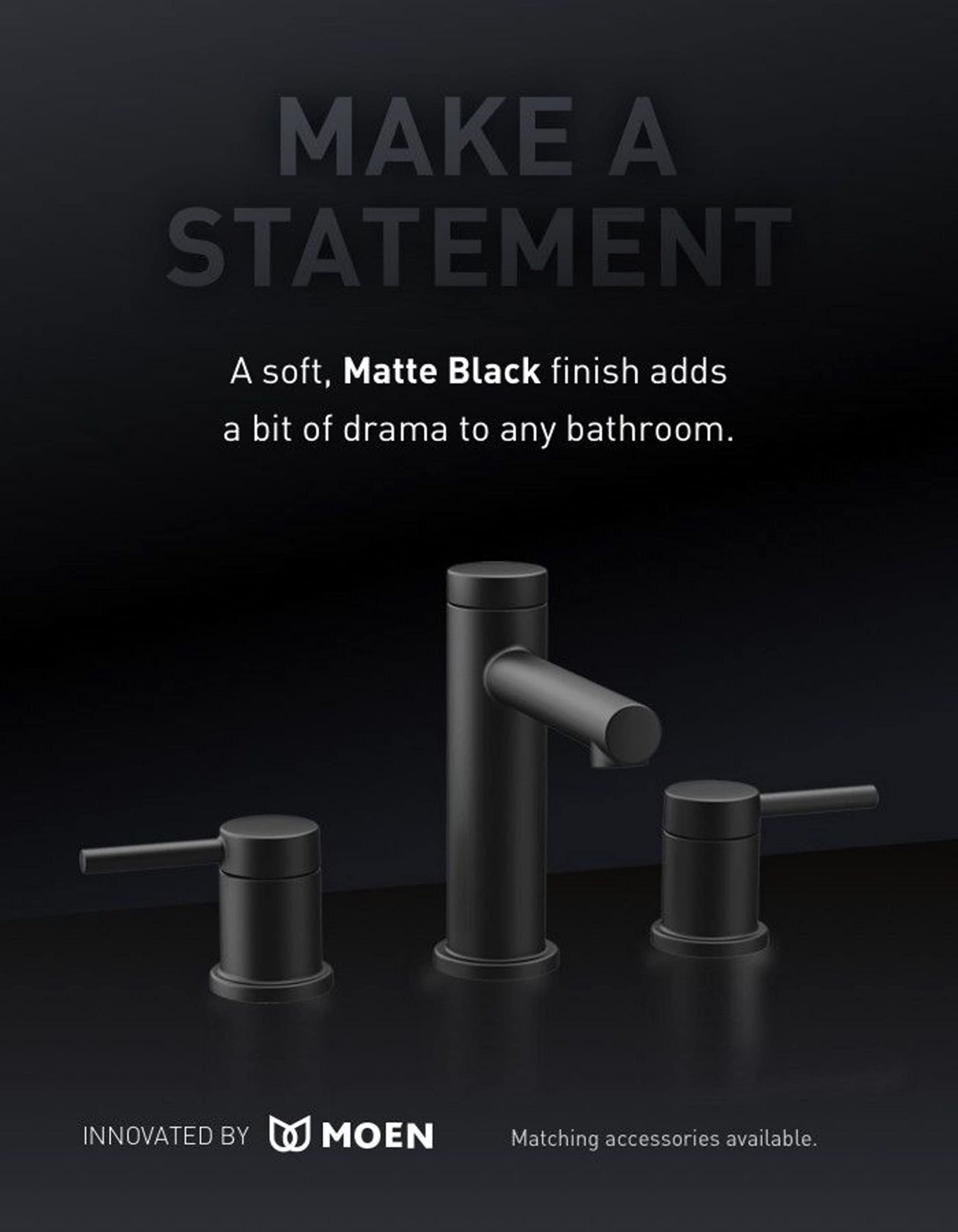 Moen Align matte black single post toilet paper holder with cylindrical design and horizontal mounting rod.