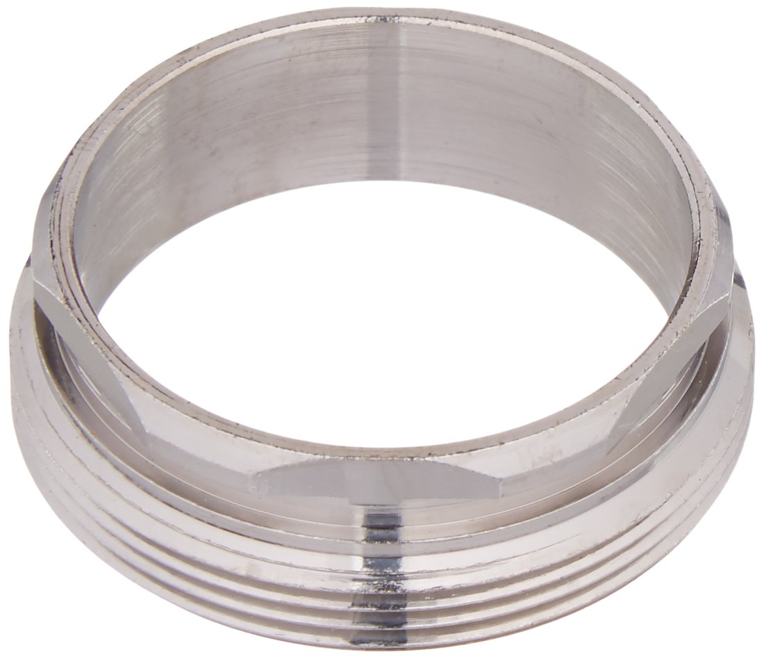 Chrome bonnet nut with threaded base and open center, viewed from above.