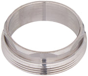Chrome bonnet nut with threaded base and open center, viewed from above.
